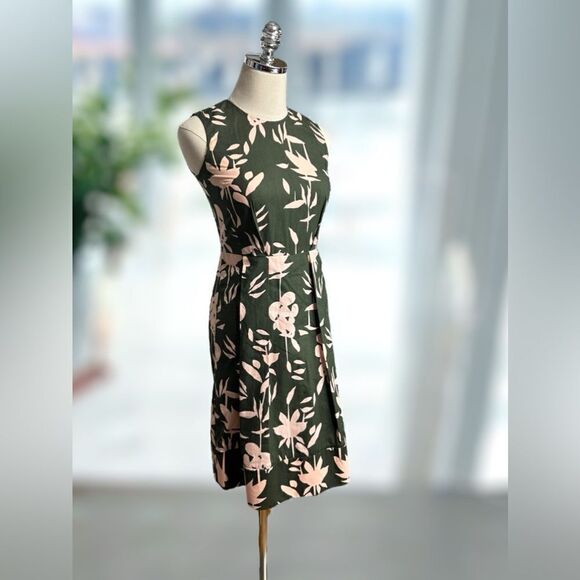 🔥 Marni Flounce Hem Floral Leaf Print Olive Green Dress Size 36 US size 0 - Picture 9 of 13